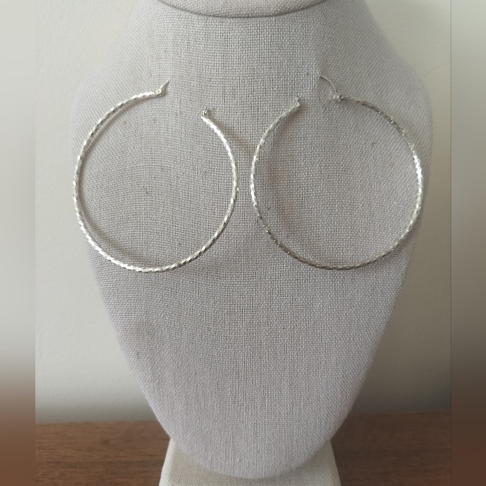 Signed HOB 925 Mexico Sterlin Silver Large Hoop Earrings - Women